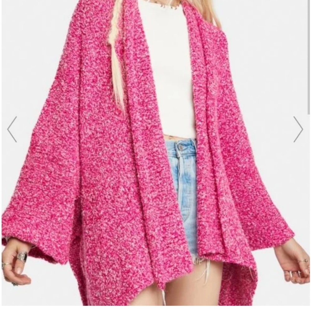 Free People | Bohemian BFF Chunky Knit Boucle Oversized Cardigan Sweater - Pink
